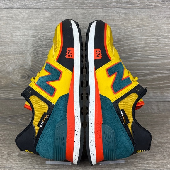 New Balance 574 Mens Sz 6D Harvest Gold Blaze Yellow Teal Cordura Low Sneakers - Picture 11 of 13